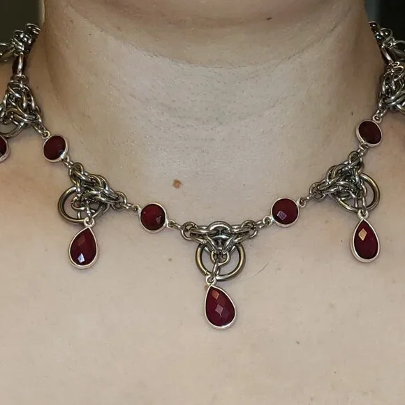 Cranium Couture genuine garnet, stainless steel necklace - Picture 2 of 3